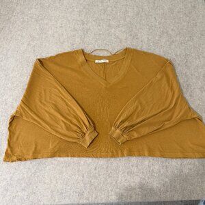 We The Free Mustard V‑Neck Long Sleeve Top Cotton Casual Boho Style M